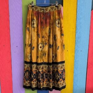 Vintage Orange and Yellow Smocked Maxi Skirt